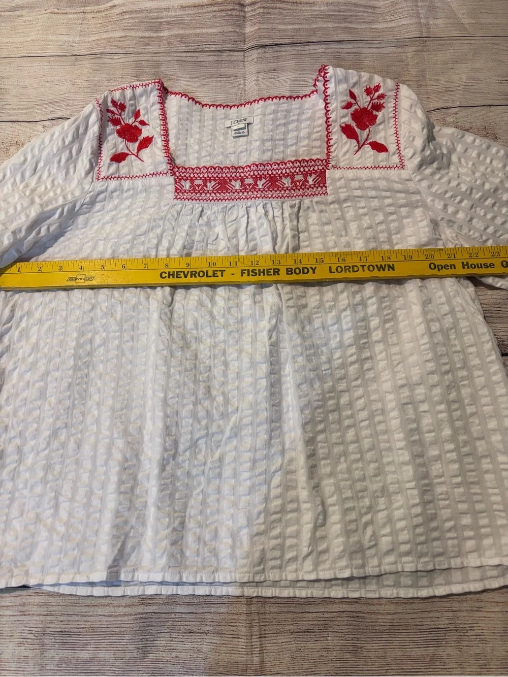 J. Crew White Peasant Blouse with Red Embroidery